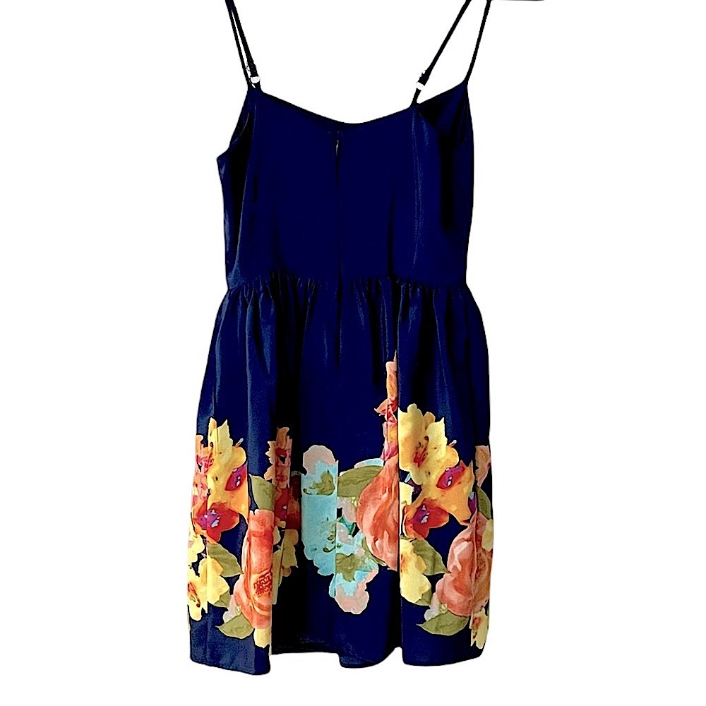 NWT Love Ady dark blue mini floral V-neck straps dress